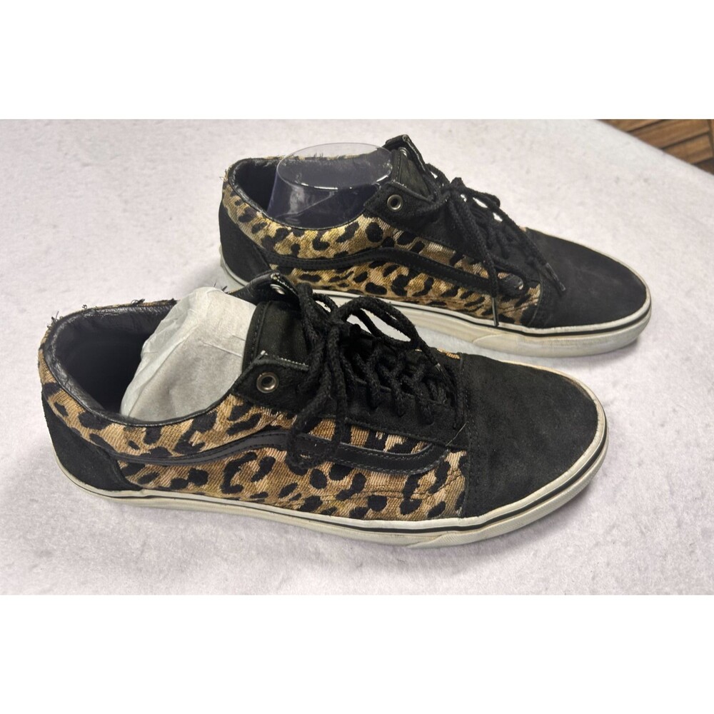 Vans Mens 11 Leopard Animal Print Black Tan Low Top Skate Sneakers Shoes